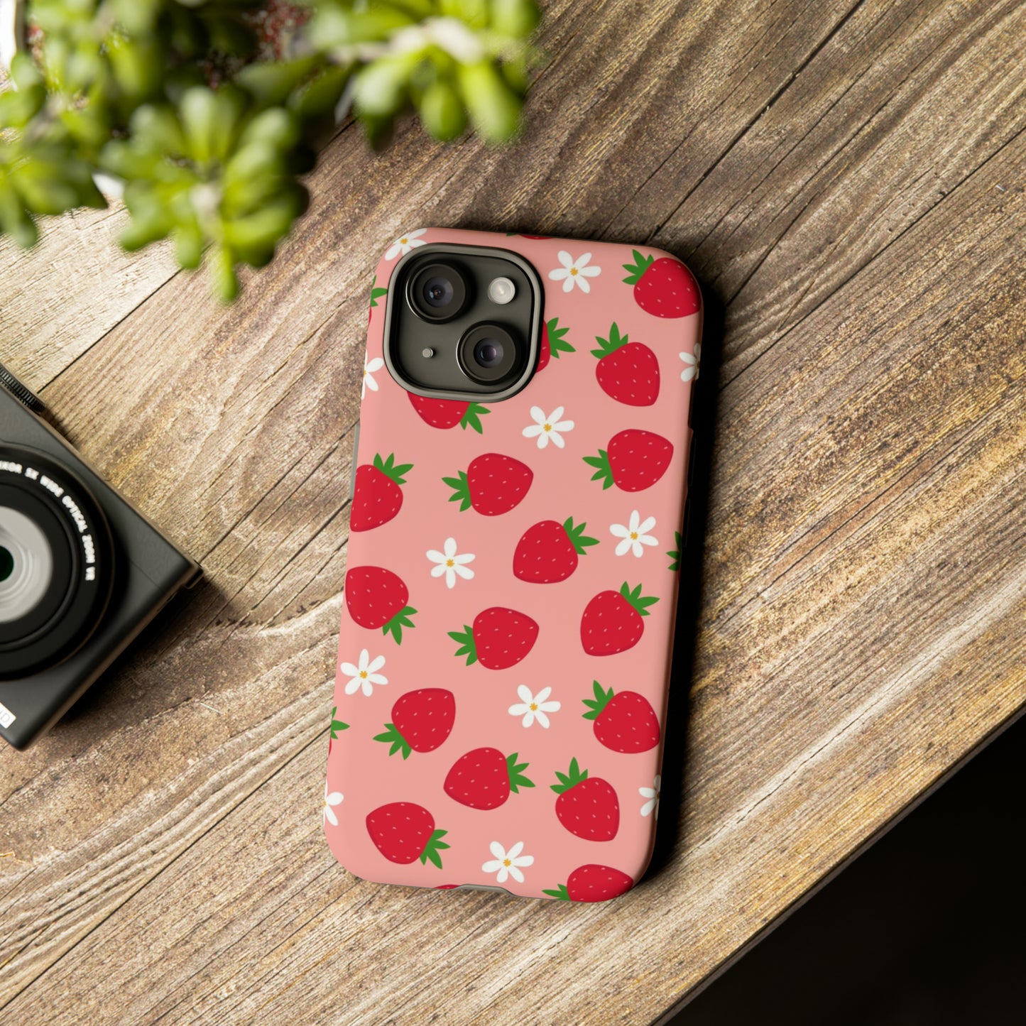 Pink Strawberry Iphone 15 Tough Case