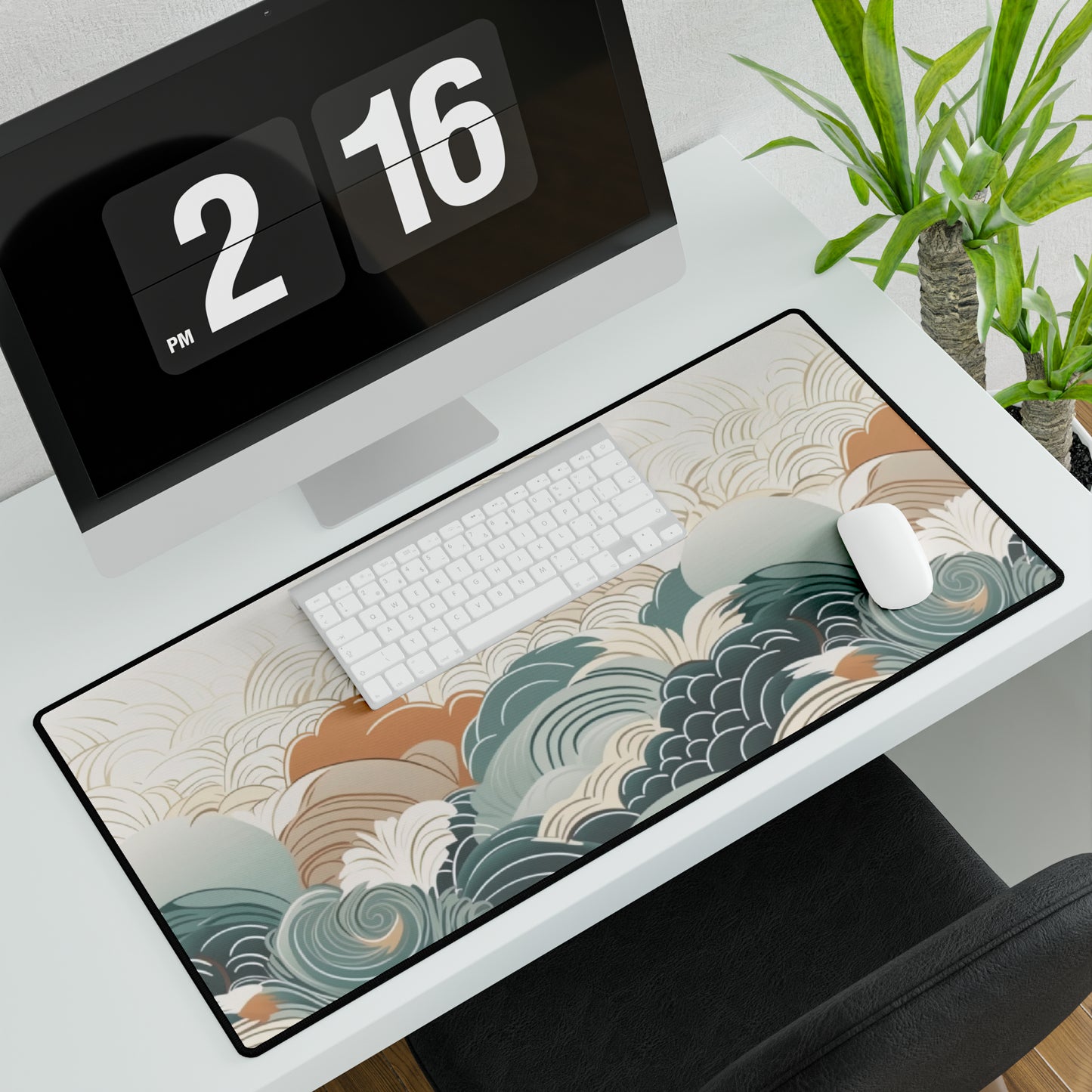 Japanese Wave Lines Computer Desk Mat