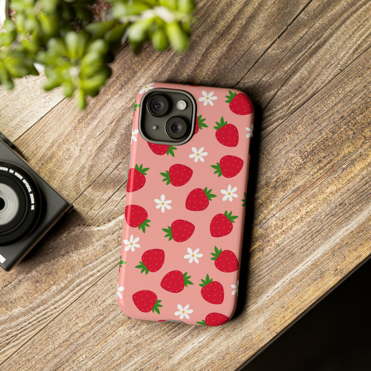 Pink Strawberry Iphone 15 Tough Case