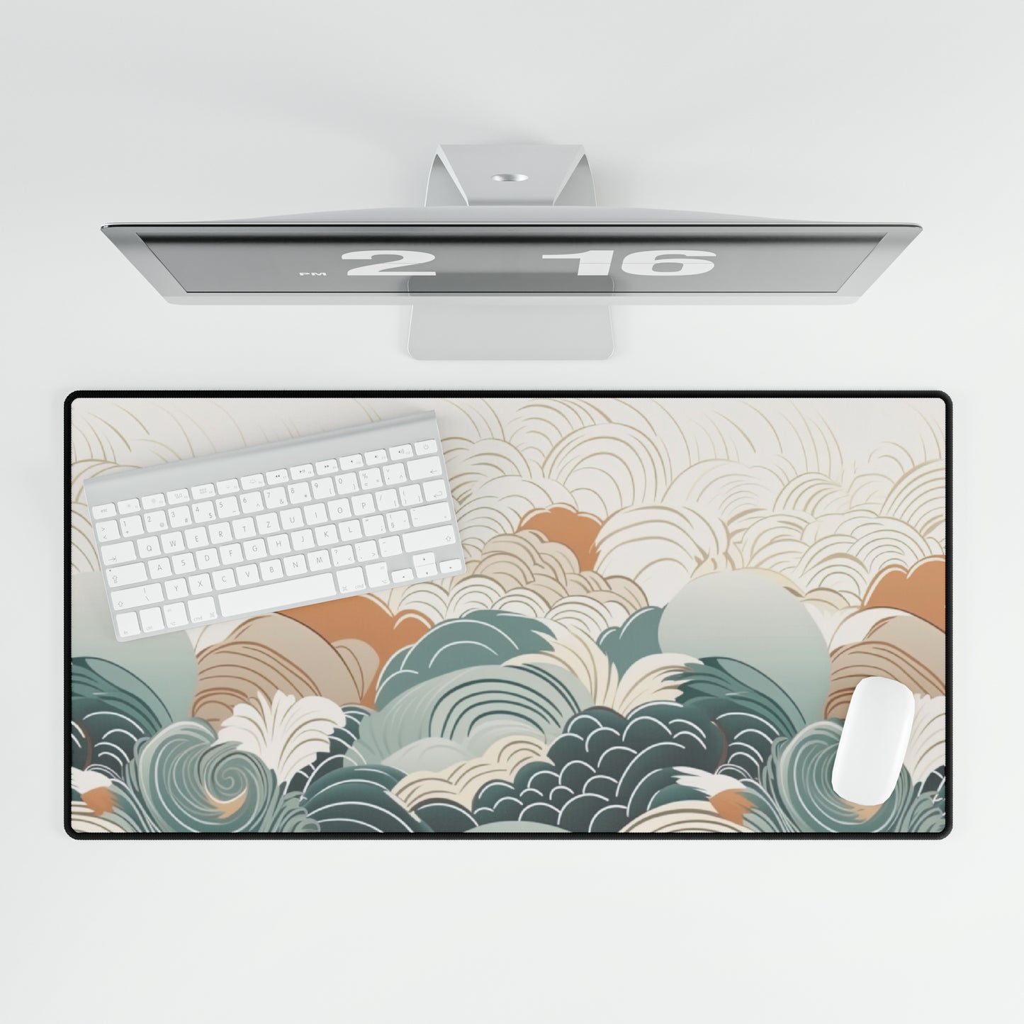 Japanese Wave Lines Computer Desk Mat