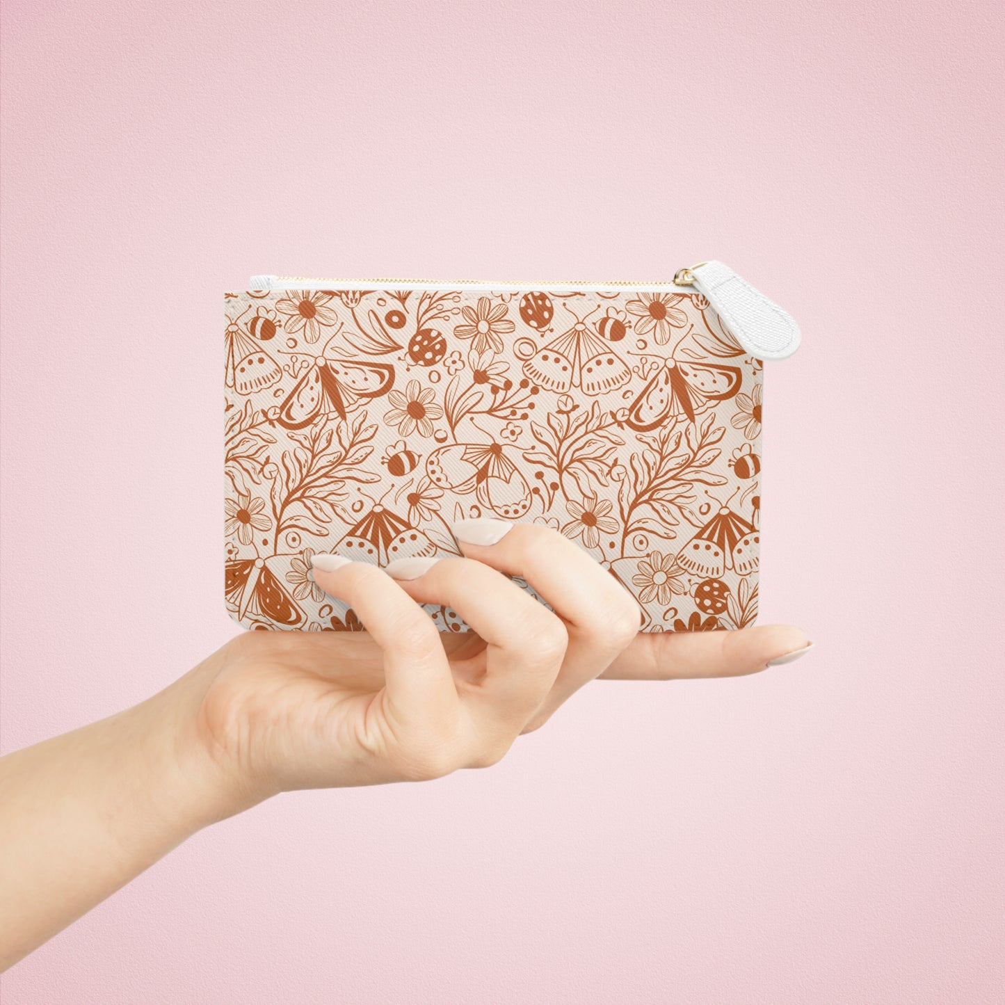 Boho Style, Moths and Flowers Pattern Mini Clutch Bag